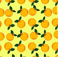 Seamless Orange Fruit Pattern on a Yellow Background