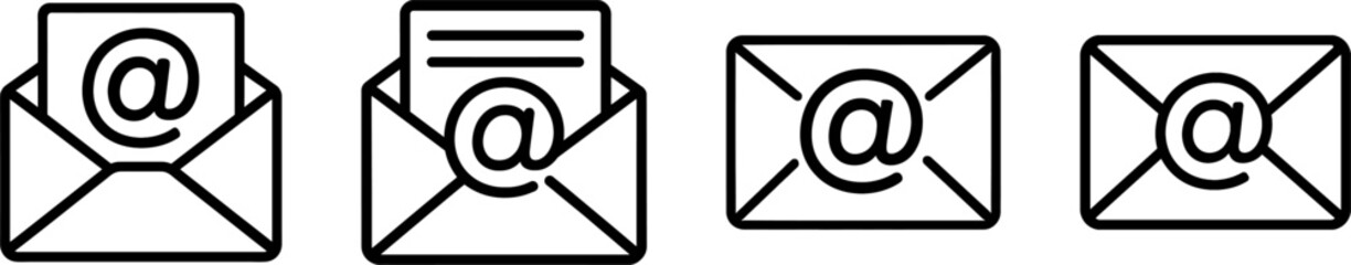 Email envelope with @ symbol outline vector