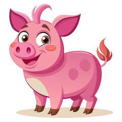 vector illustration of yorkshire pig, walking, cartoon