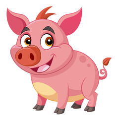 vector illustration of yorkshire pig, eating from trough, cartoon