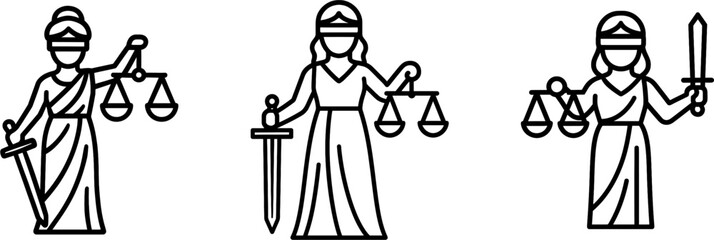 Lady justice blindfolded with scales and sword outline vector