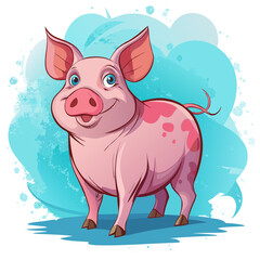 vector illustration of yorkshire pig, standing, watercolor