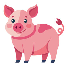 vector illustration of yorkshire pig, eating from trough, flat design