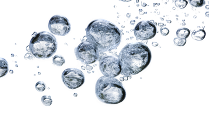 Air bubbles floating underwater on a white background