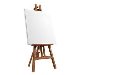 Art easel with blank white canvas on a white background
