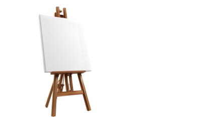 Art easel with blank white canvas on a white background