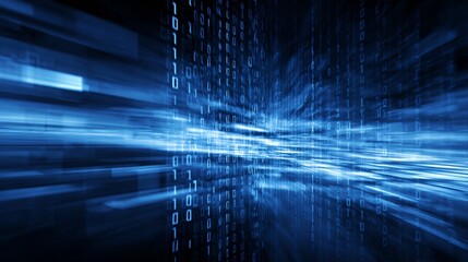 Abstract blue tech background binary code and floating grids suitable for business and IT presentations
