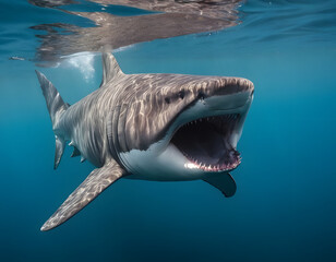 Naklejka premium great blue shark background, Basking Shark Filter-Feeding Underwater