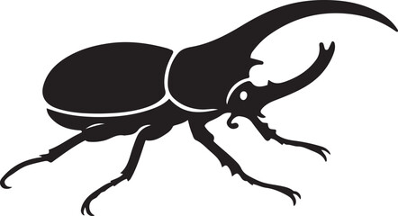 Stylized male rhinoceros beetle silhouette, Beetle vector illustration black design