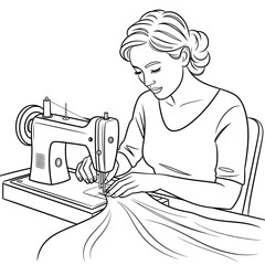 A girl is sewing clothes with a machine.