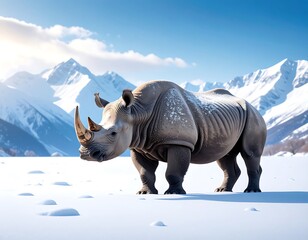 Fototapeta premium Rhinoceros in snowy mountains