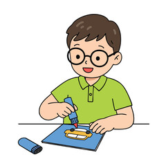 Cartoon boy character with a book, studying education with a smile