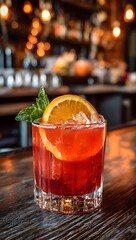 Refreshing old fashioned cocktail with orange slice and mint garnish recipe