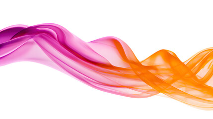 Flowing pink and orange smoke wave on white background