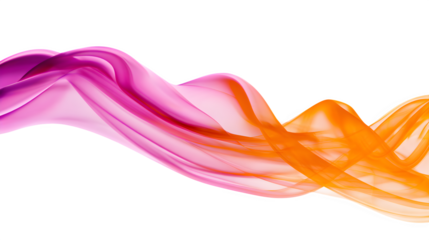 Flowing pink and orange smoke wave on white background