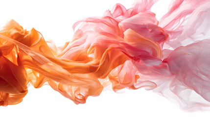 Flowing pink and orange smoke wave on white background