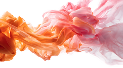 Flowing pink and orange smoke wave on white background