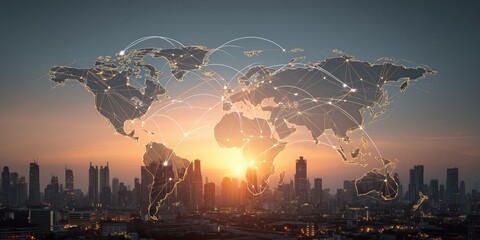 A world map with global network connections, symbolizing the interconnectedness of businesses across different safety and health benchmarks Generative AI