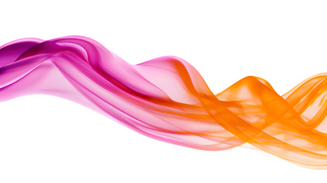 Flowing pink and orange smoke wave on white background