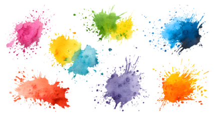 Colorful watercolor paint splash stains set on a white background