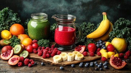 Colorful fruit and vegetable smoothies