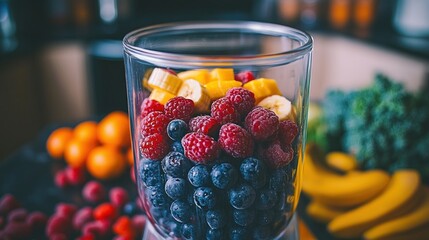 Colorful fruit blend in a blender