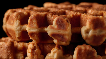 A detailed close-up shot a stack golden-brown waffles, highlighting their texture delicious appearance.