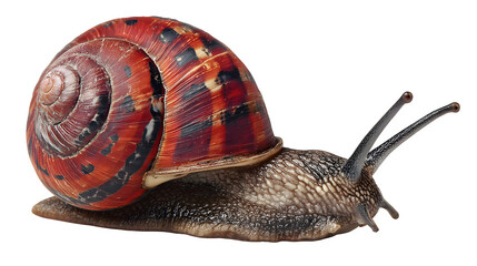 Burgundy snail close-up on white background