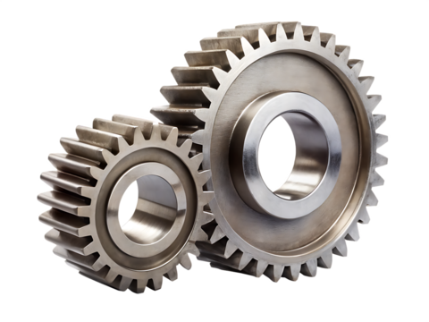 two big iron gears  isolated on white background. PNG.AI Generated.