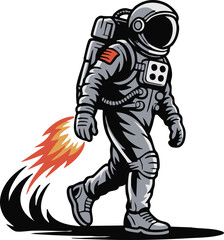 Fototapeta premium Astronaut Walking with Jetpack Propulsion Space Exploration Mission Vector Illustration