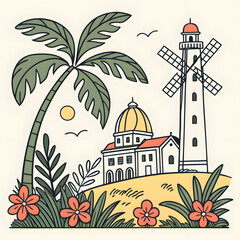 vector illustration of a mosque in the background