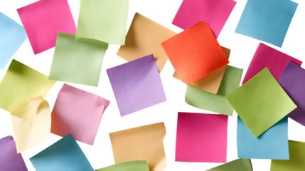 Colored sticky notes taped randomly on a white background