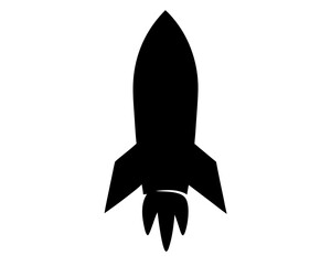 Fototapeta premium Retro black rocket launching into space with flames in silhouette form