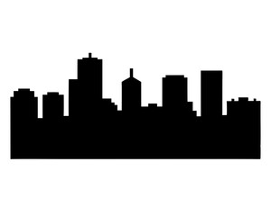 Minimalist Black and White City Skyline Silhouette Design with Multiple Buildings