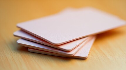 Fototapeta premium A stack of playing cards neatly aligned on a wooden surface,