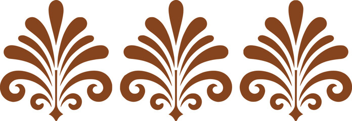 Elegant Brown Floral Motif Repeat Pattern Decorative Design Featuring Swirls and Stylized Leaves, Perfect for Wallpaper, Borders and Creative Textile Projects