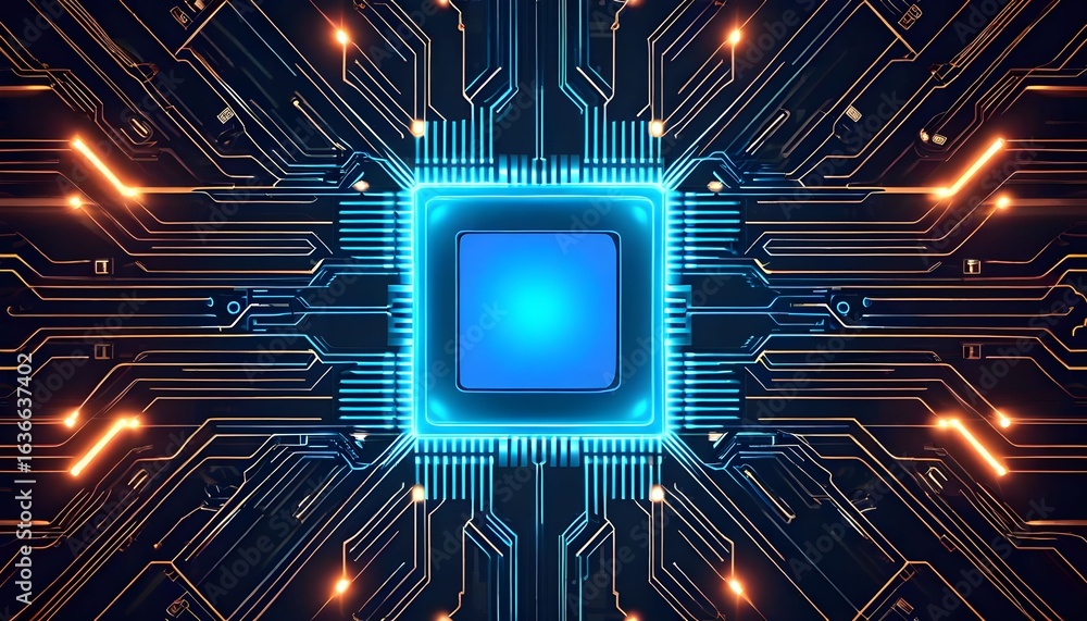 Aufkleber abstract image of a glowing blue central processing unit (cpu) with intricate circuit board patterns