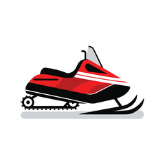 Red and black snowmobile with white stripe detail on white background winter vehicle