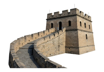 Majestic great wall of china section isolated on white or transparent background. PNG