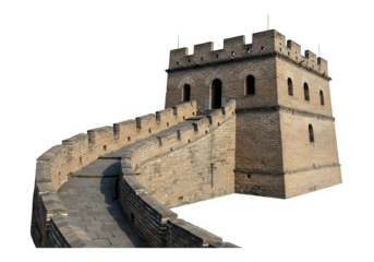 Majestic great wall of china section isolated on white or transparent background. PNG