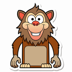 Obraz premium Cartoon monkey character with a happy expression standing in a simple pose. Friendly animal cartoon illustration for children's media or general use. No specific location or role.