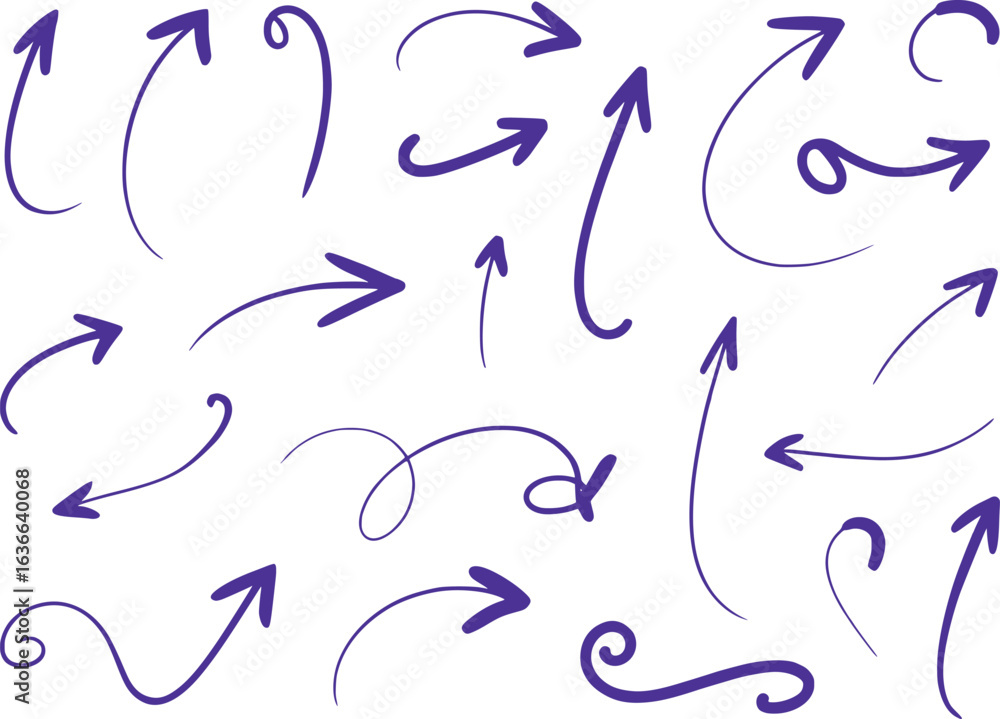 Poster dynamic hand drawn arrow collection a variety of directional and stylistic choices depicted in a pla