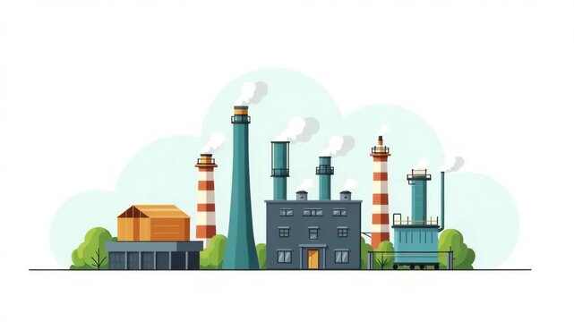 Flat Vector Illustration: Comprehensive Evaluation of Crude Oil Refining Emissions - Assessing Environmental Impact, Efficiency Measures & Regulatory Compliance for Cleaner Production