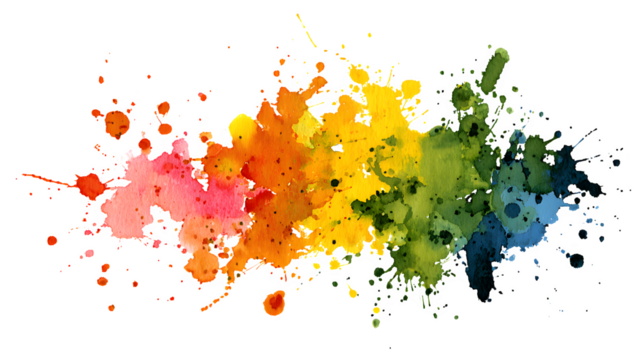 Rainbow ink splashes in abstract spot shape on a white background