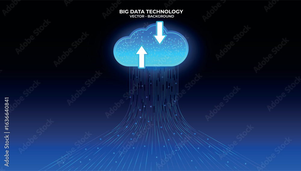 Poster automated data migration and streaming tool for cloud technology adoption. multicolored lines reflec