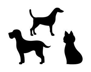 Animal Silhouette Image Featuring Two Dogs and One Cat in Black