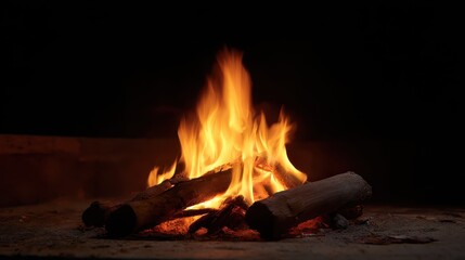 Radiant Embers: A captivating scene of crackling flames dances within a fireplace, emitting warmth and casting a mesmerizing glow into the surrounding darkness.