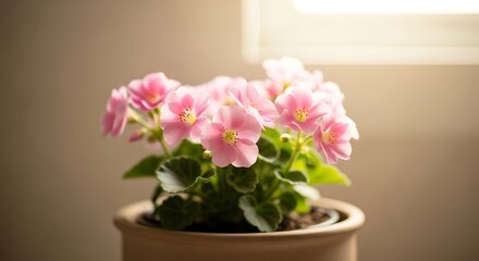 Delicate Pink Geranium Flowers in a Pot