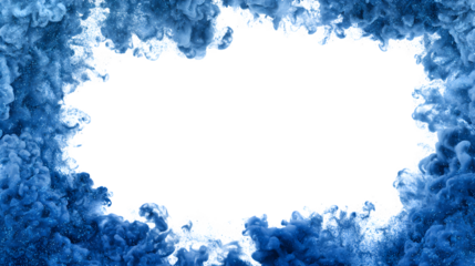 Blue glitter smoke border frame on a white background
