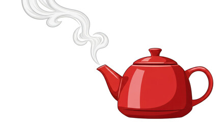A vibrant red teapot steams elegantly against a stark black background